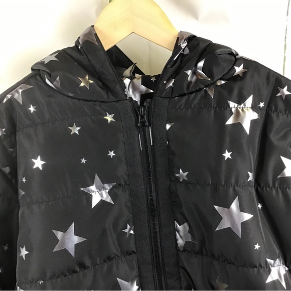 Live Well Active Women’s Black With Silver Star Hooded Puffer Jacket Sz. M - Picture 2 of 11